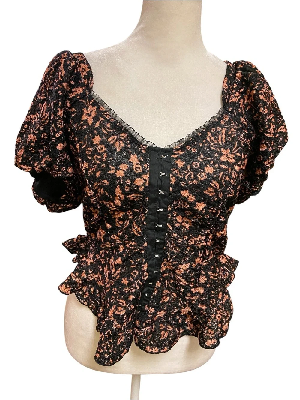Free People Oh Baby Cropped Textured Puff Sleeve Blouse Black Size L Whimsigoth